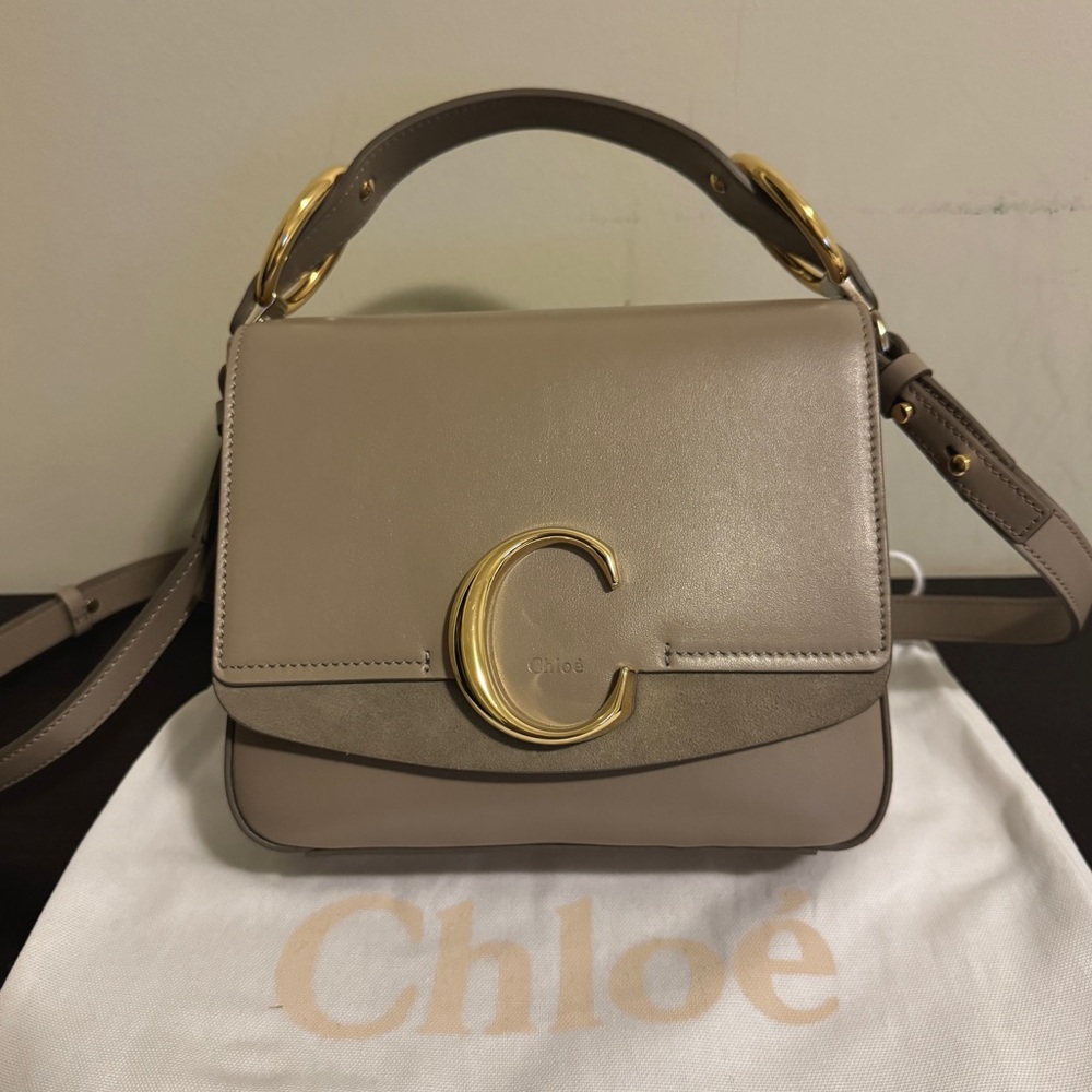 Chloe C small handbag shoulder bag beige Motty grey